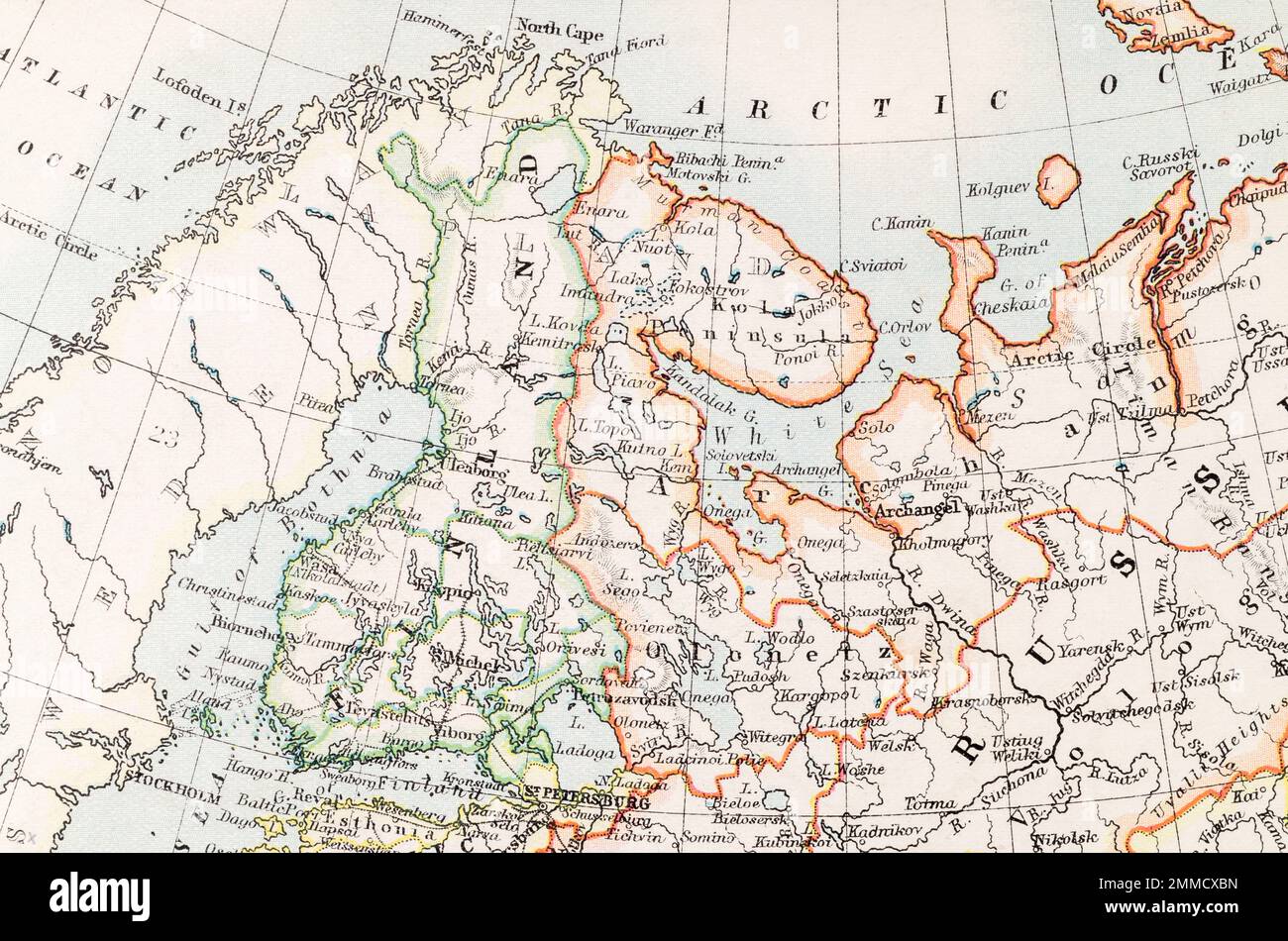 1897 Atlas map of Finland and surrounding Baltic states. For Finland territory changes, Finland borders, Russia-Finland relations & hostility. Stock Photo