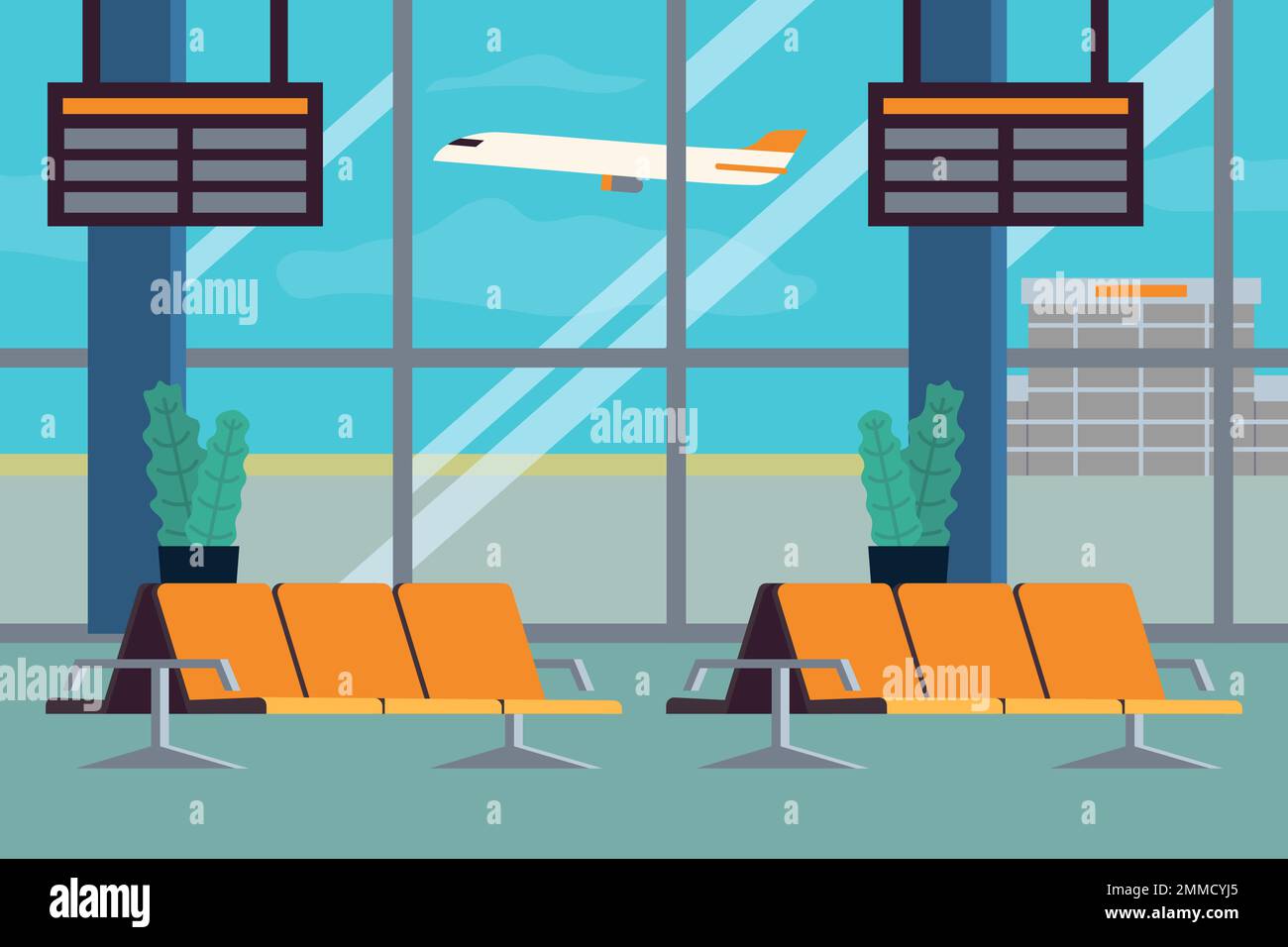 Airport Hall Interior. Waiting Room Or Departure Lounge Vector