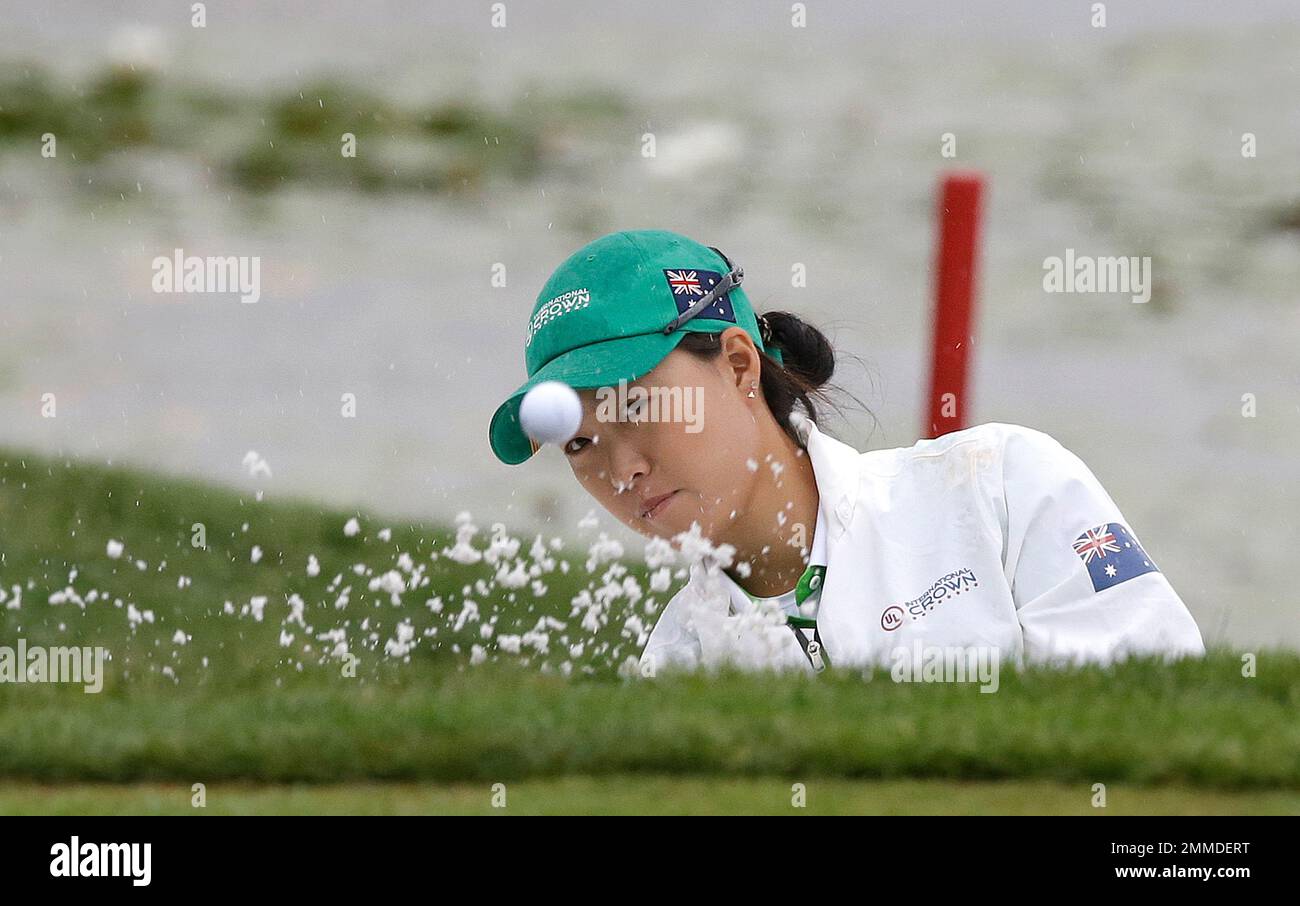Minjee Lee of Australia hits out of a bunker on the fourth hole during the second round of the