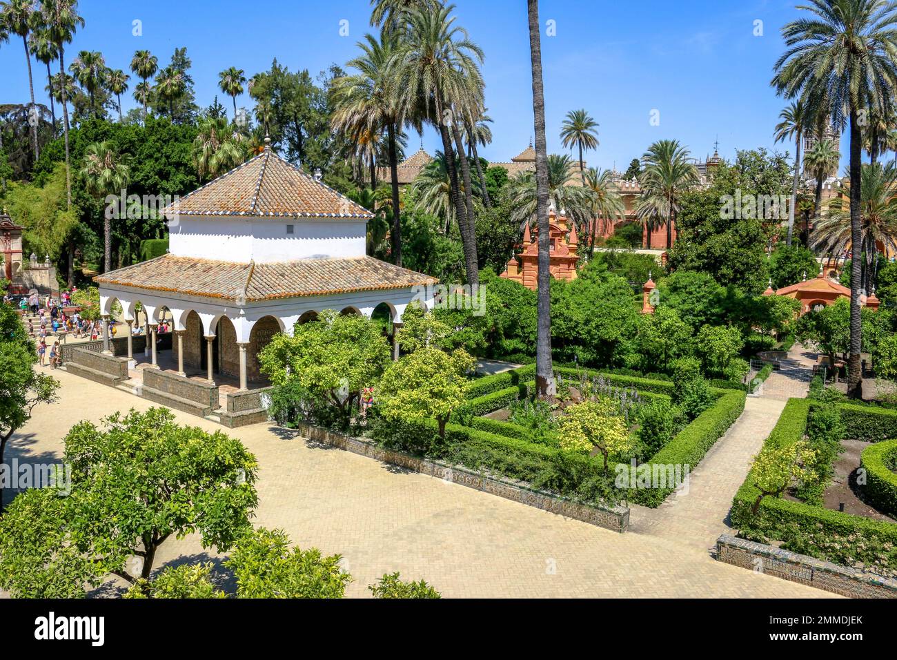 Garden at Alcazar palace in the city of Seville, Spain Stock Photo