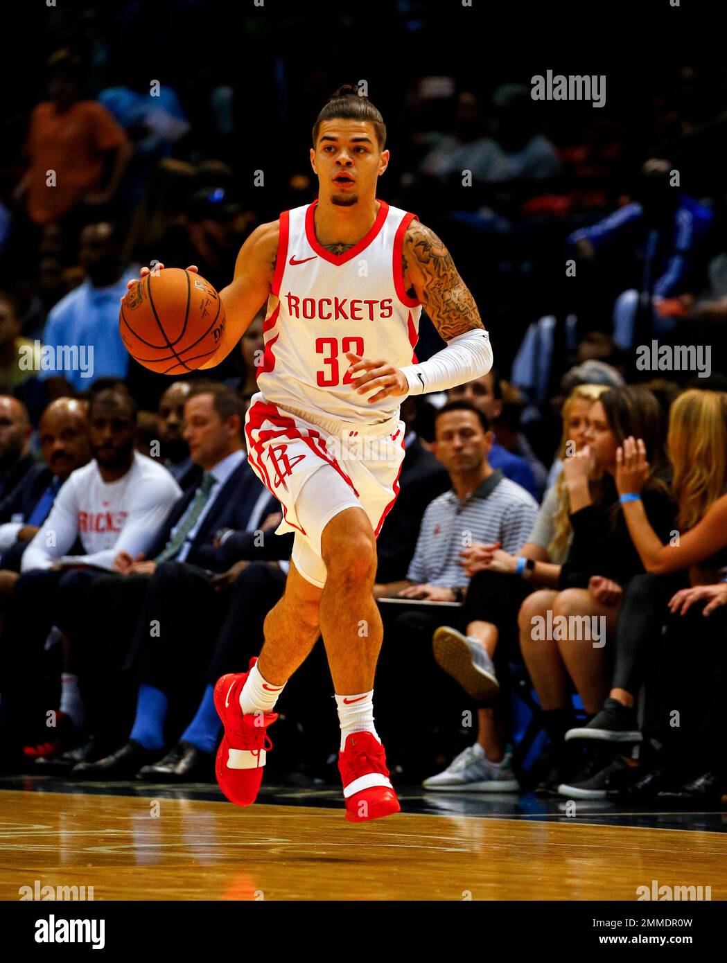 Houston Rockets guard Rob Gray (32) brings the ball down court during the  second half of a preseason NBA basketball game against the Memphis  Grizzlies, Tuesday, Oct. 2, 2018, in Birmingham, Ala.