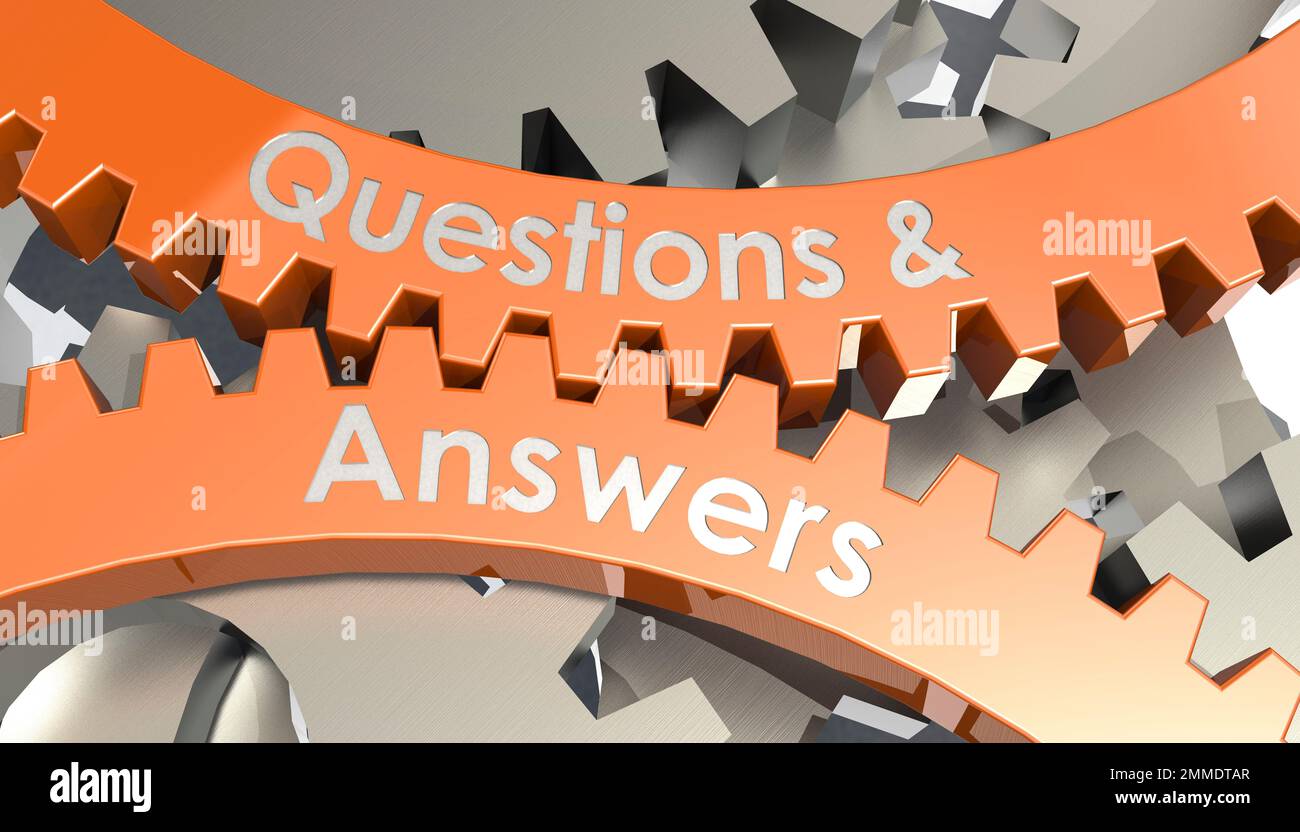 Questions and answers word on gears, 3d rendering Stock Photo Alamy