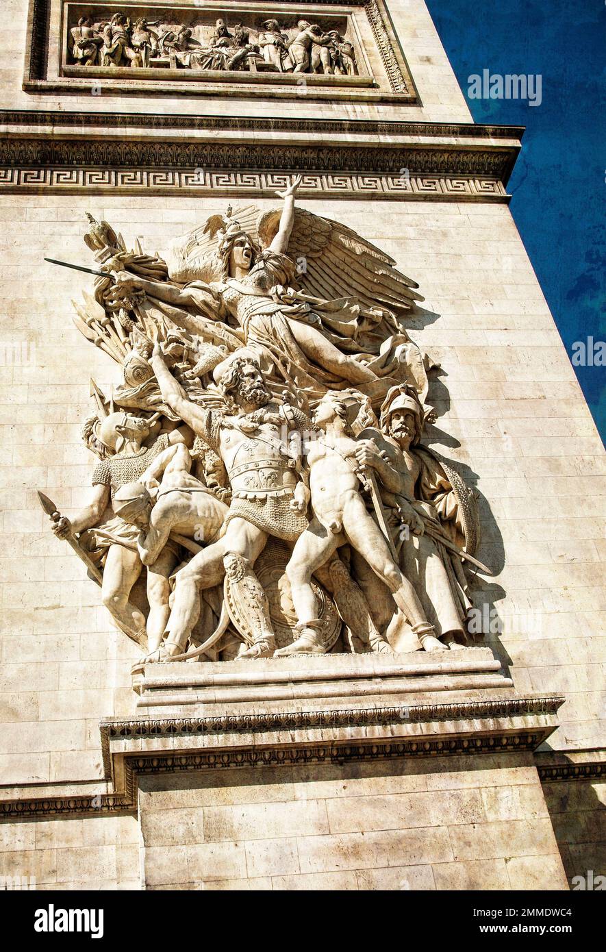 A relief on the facade of the Arc de Triomphe in Paris, France. Stock Photo