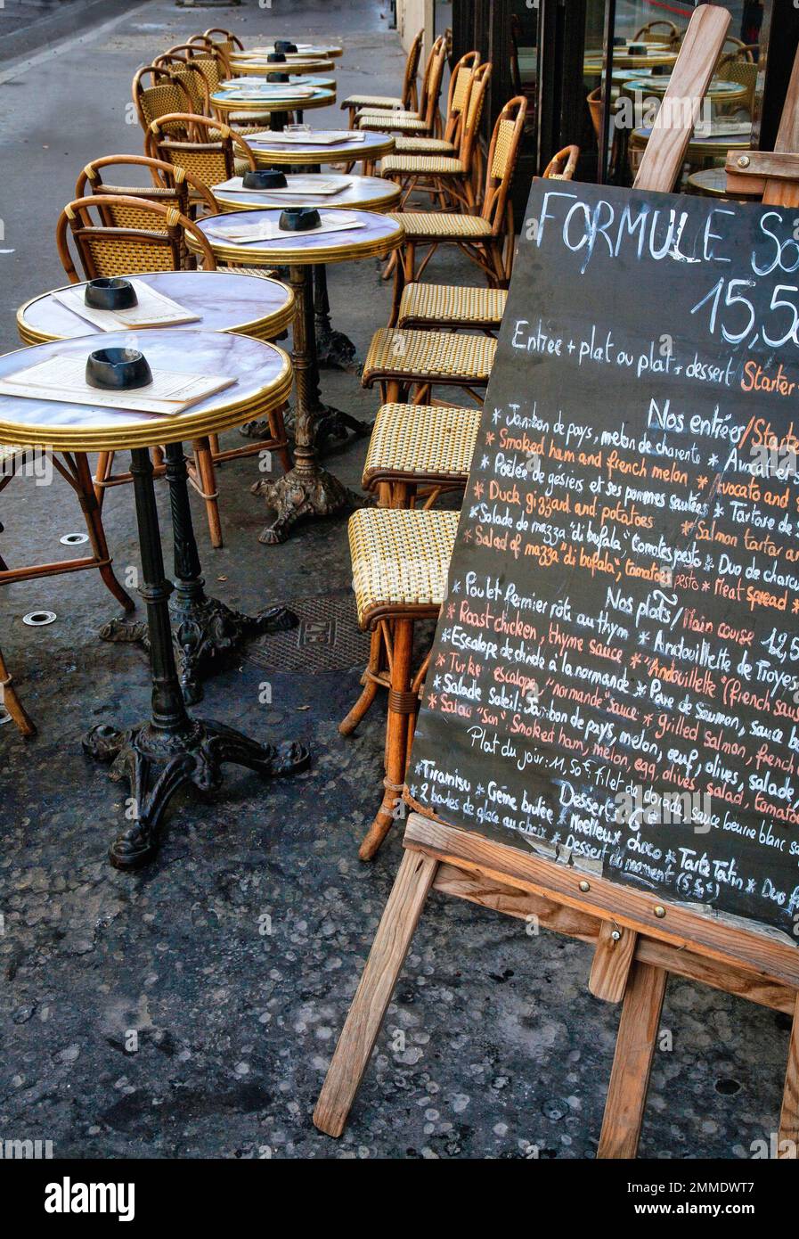 A sidewalk cafe on the streets of Paris, France. Stock Photo