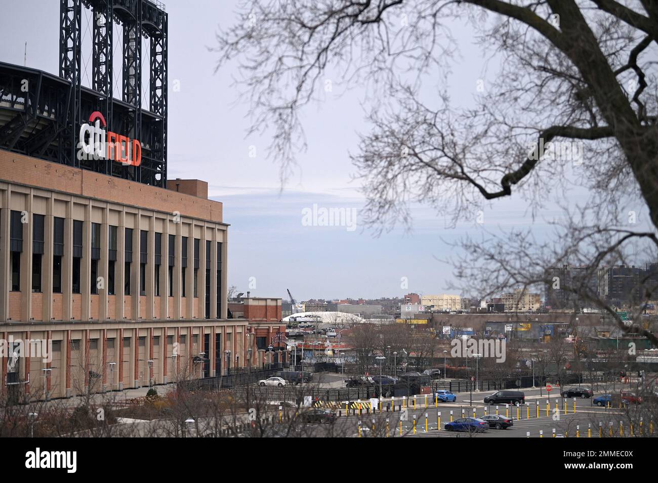New York, USA. 29th Jan, 2023. View of Citi Field, home of the NY Mets, and adjacent field where owner Steve Cohen, who has teamed up with Hard Rock International, is building the proposed NYCFC soccer and potential casino, in the Queens borough of New York City, NY, January 29, 2023. Reports say that billionaires Steve Cohen, Stephen ross, Stefan Soloviev, John Catsimatidis and rapper Jay-Z are vying for licenses to build and operate casinos in New York City. (Photo by Anthony Behar/Sipa USA) Credit: Sipa USA/Alamy Live News Stock Photo