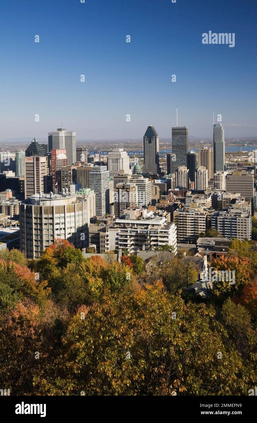 Montreal skyline taken from lookout on Mount Royal Park in autumn, Montreal, Quebec, Canada. Stock Photo