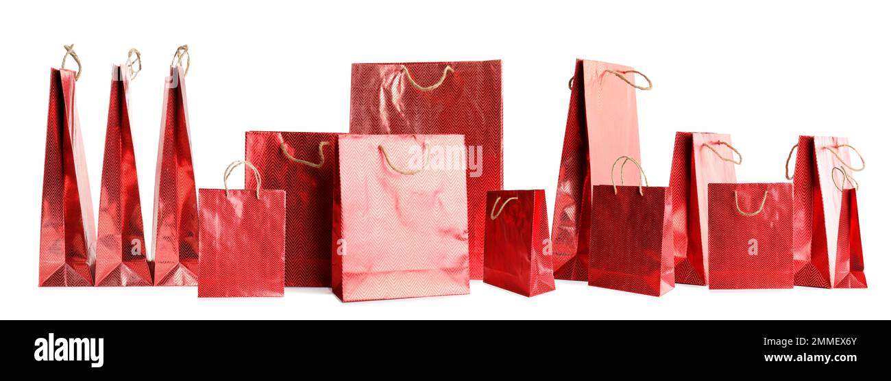 Set of paper shopping bags on white background. Banner design Stock Photo Alamy