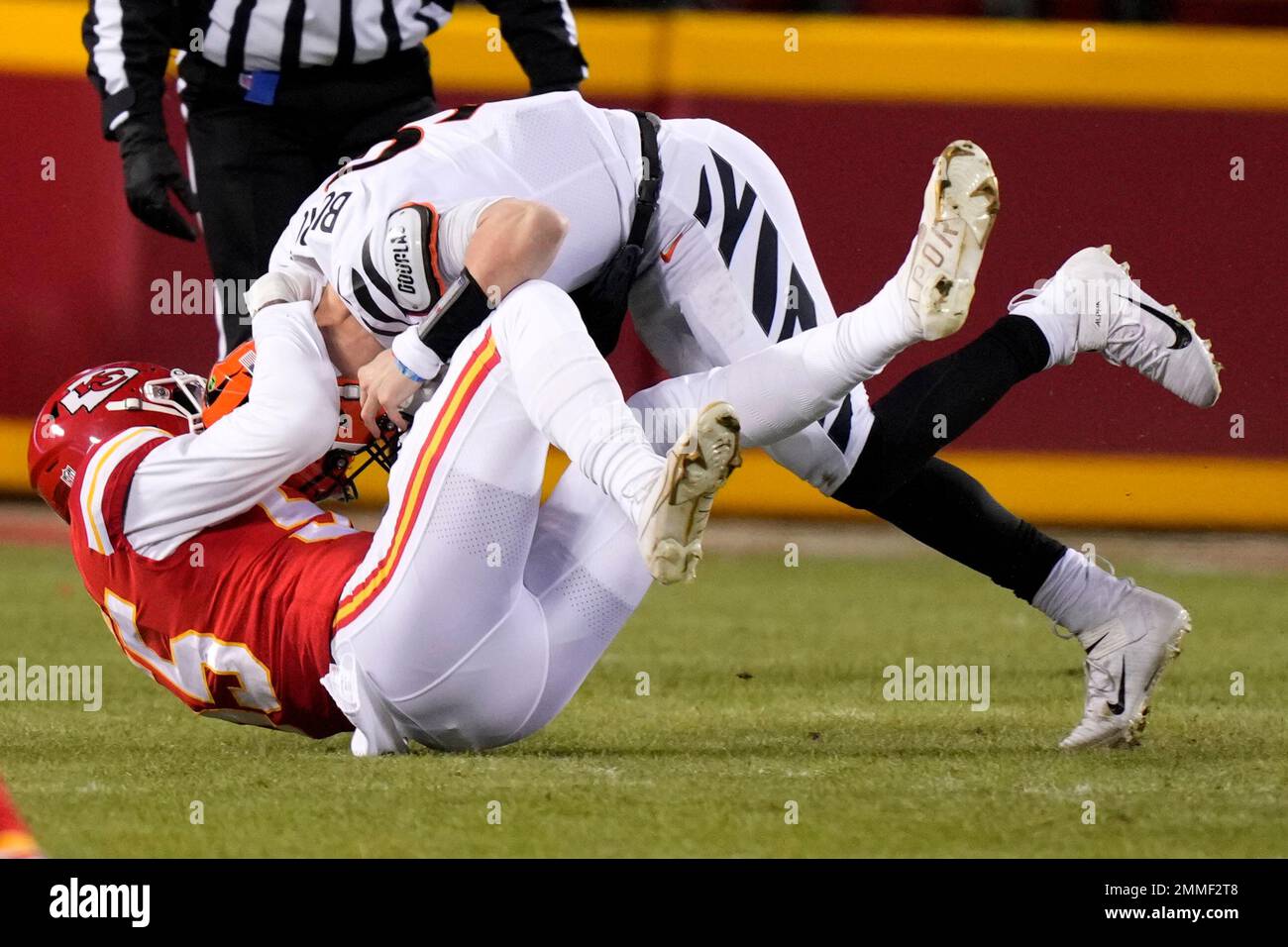 Cincinnati Bengals quarterback Joe Burrow looks to pass against the Kansas  City Chiefs during during the first half of the NFL AFC Championship  playoff football game, Sunday, Jan. 29, 2023 in Kansas