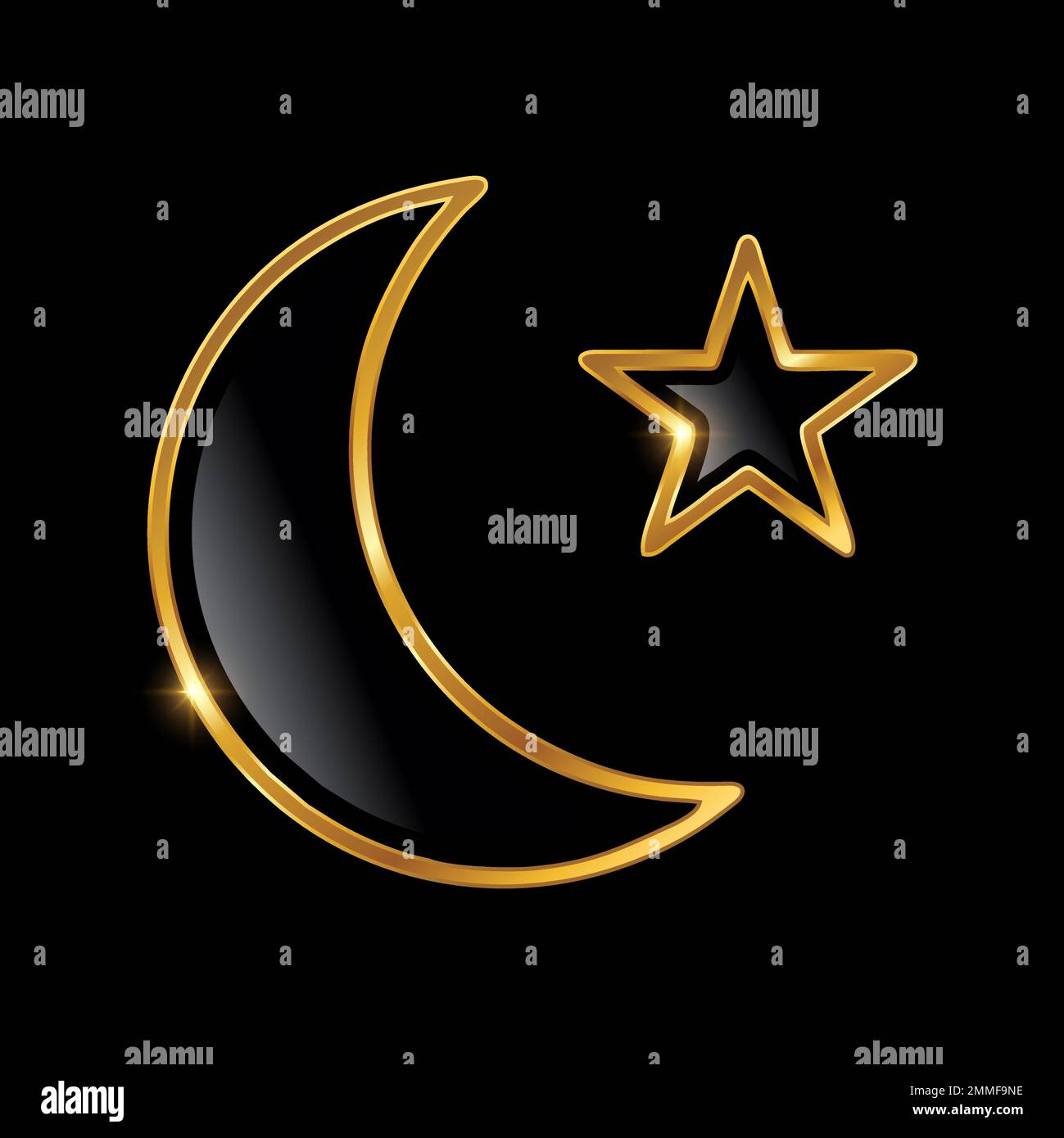 Golden Luxury Crescent Logo Sign vector Illustration in black background with gold shine effect Stock Vector