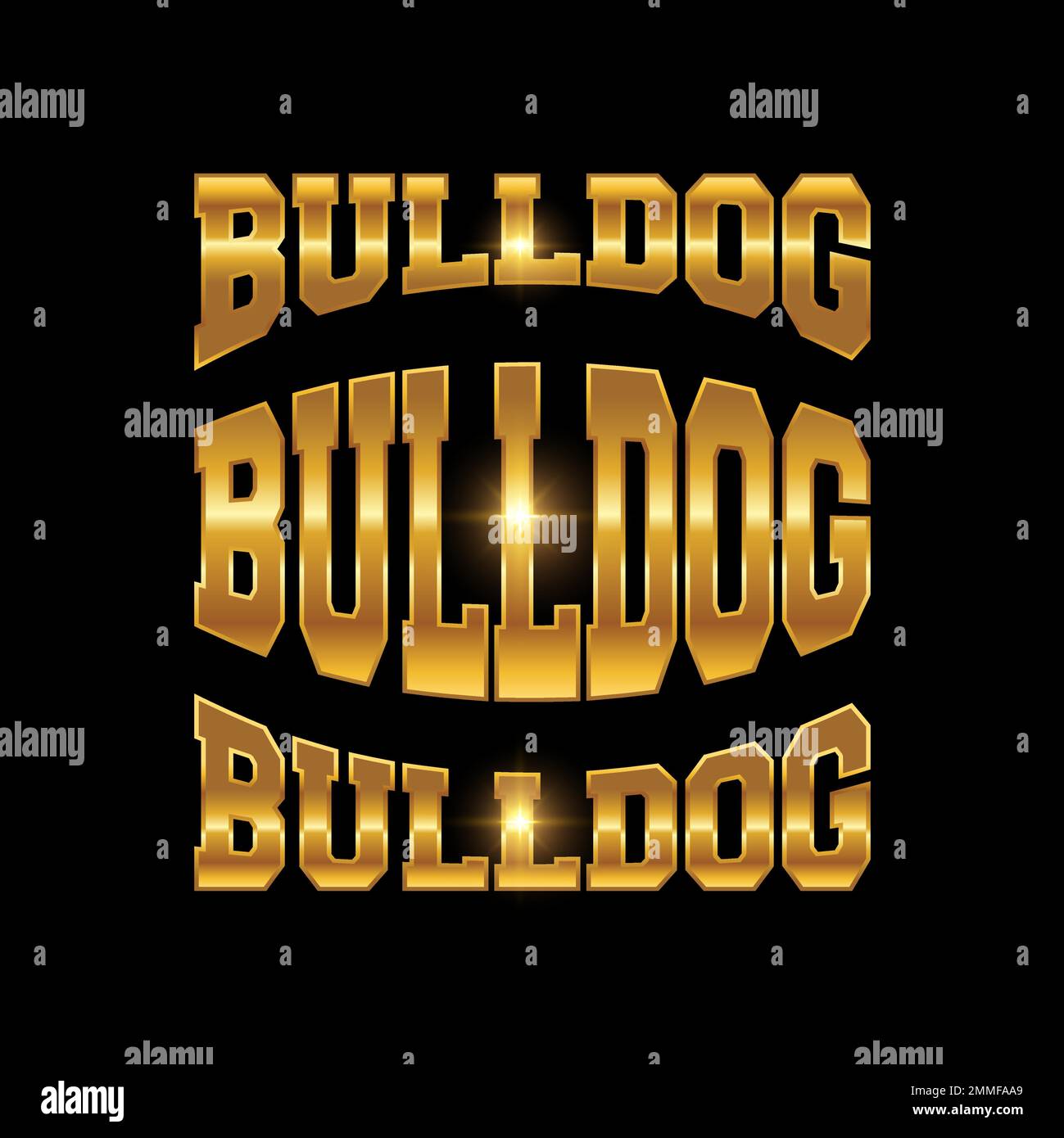 A vector illustration of Golden Bulldog Wordmark Logo Sign in black background with gold shine effect Stock Vector