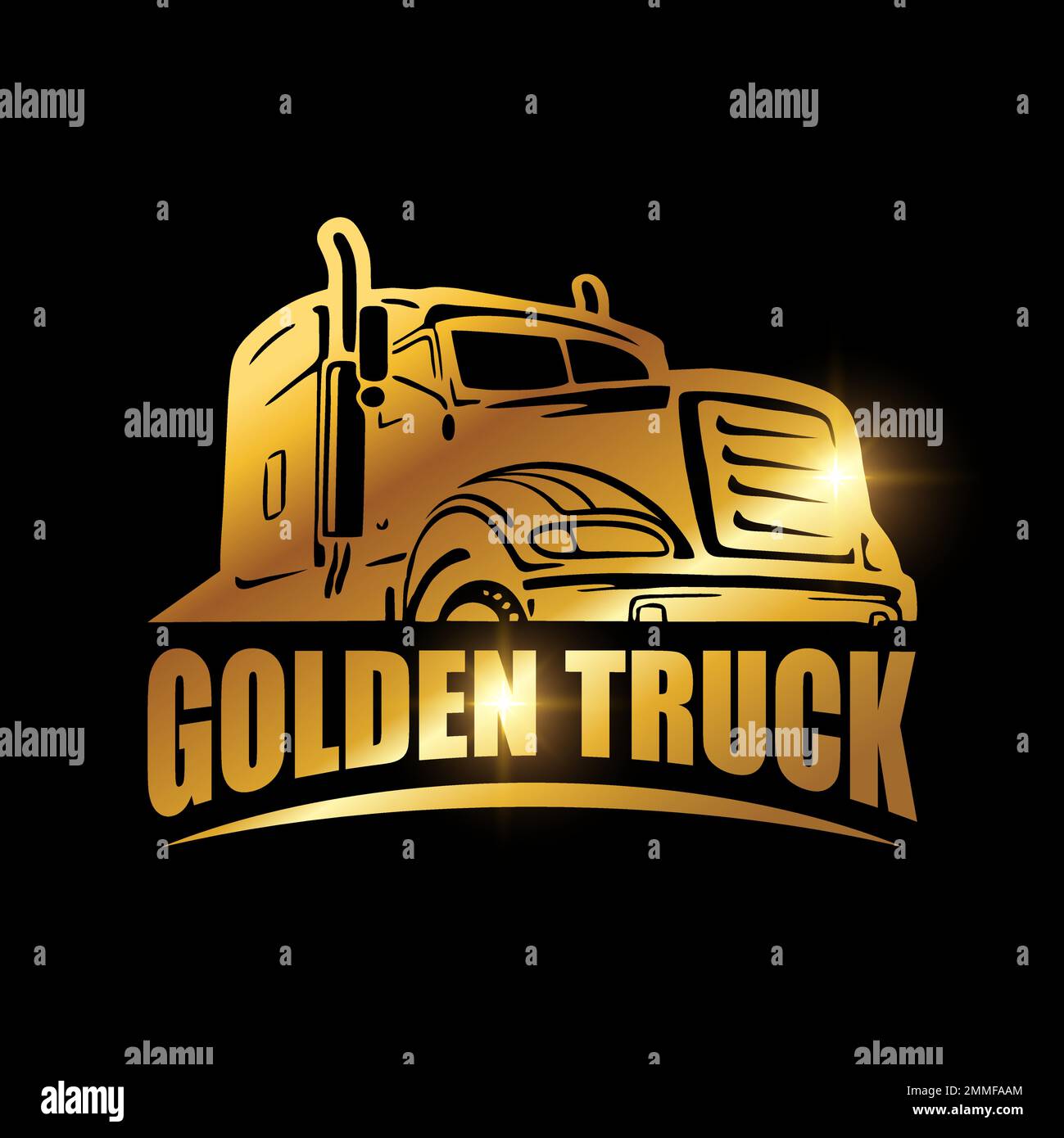 Golden Luxury Truck Logo Sign vector illustration in black background with gold shine effect Stock Vector