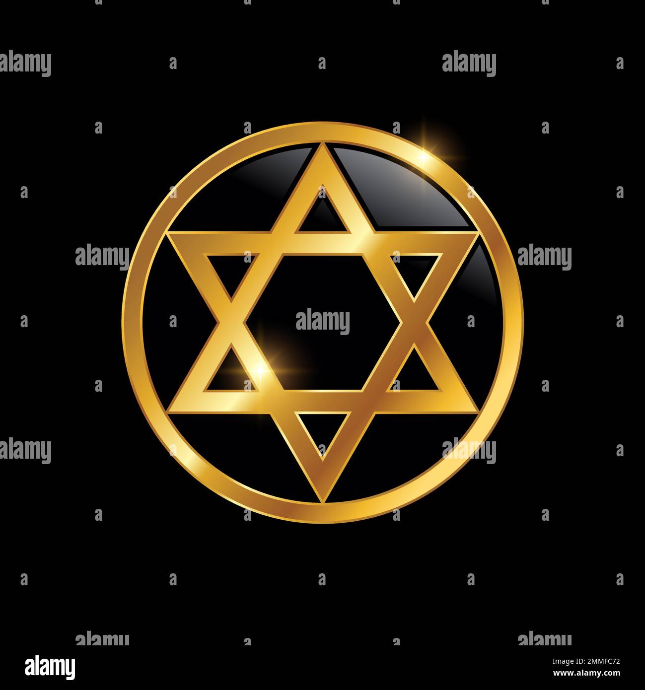 Golden Hexagram Triangle Star Logo Sign vector illustration, black background with gold shine effect Stock Vector
