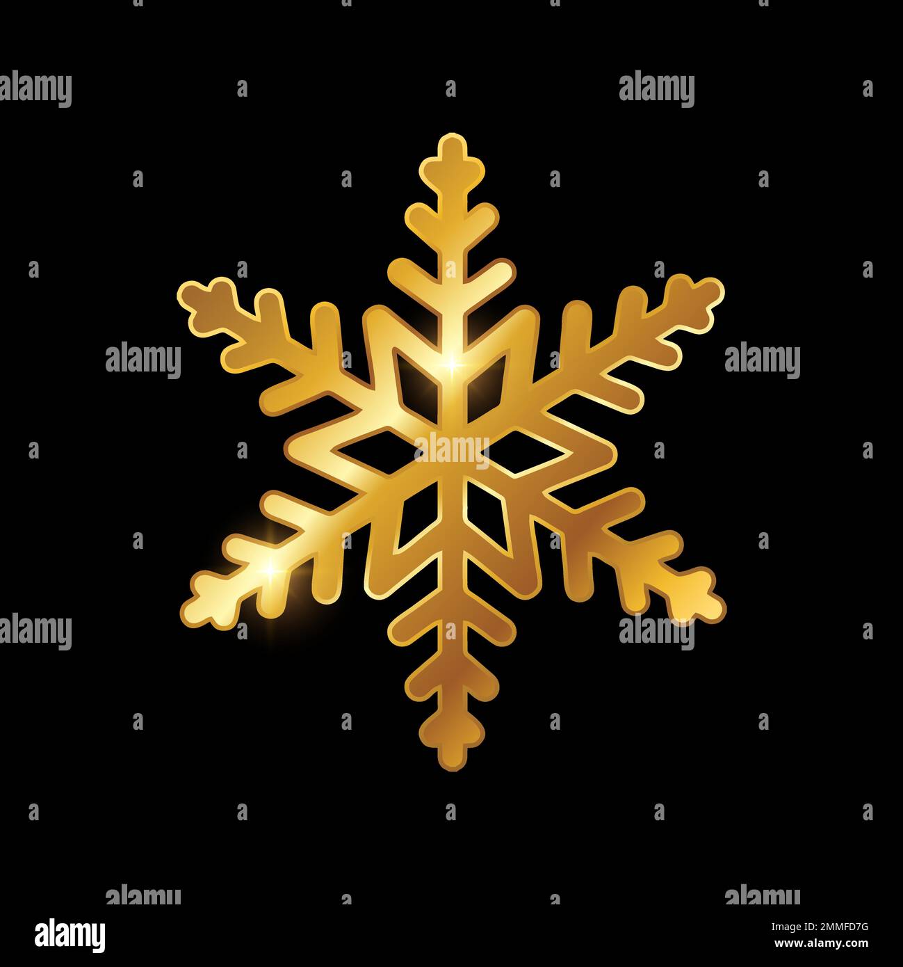 Golden Luxury Snowflake Vector Sign in black background with gold shine ...