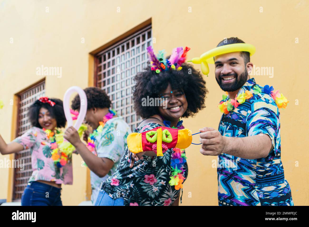 Group of people in Carnival in the streets of Barranquilla, Colombia. Stock Photo