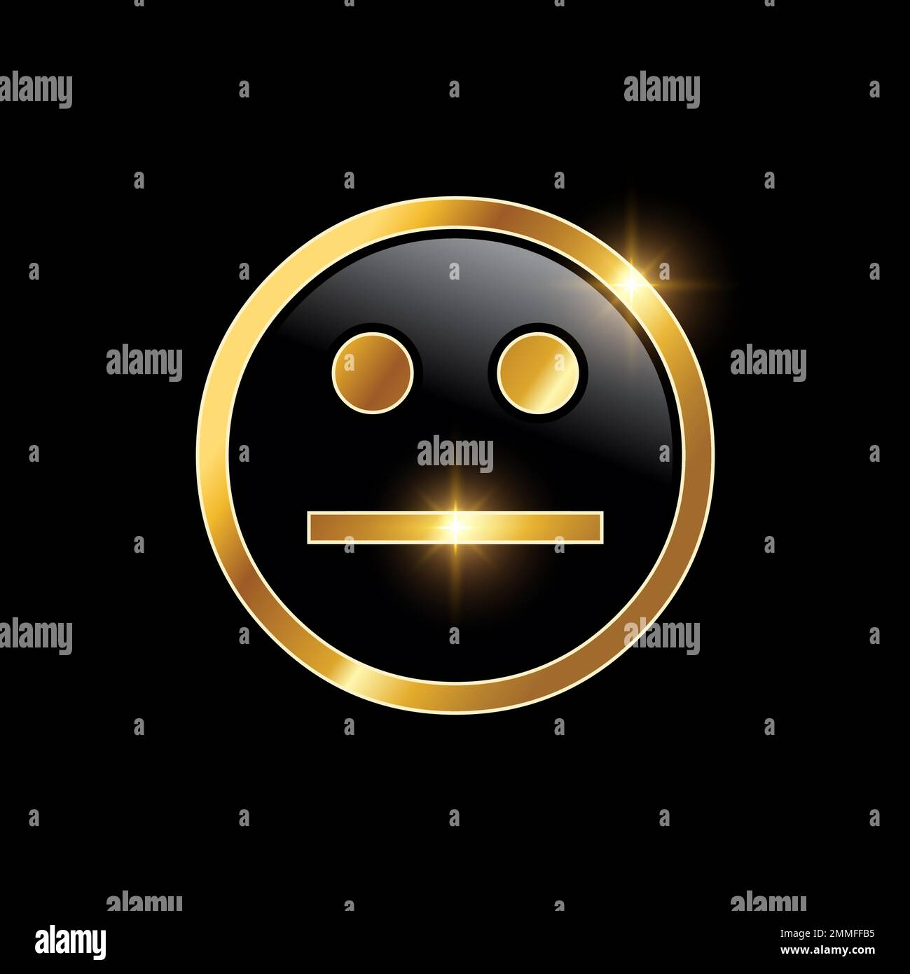 Golden Luxury Emoticon Vector Sign illustration in black background with gold shine effect Stock Vector