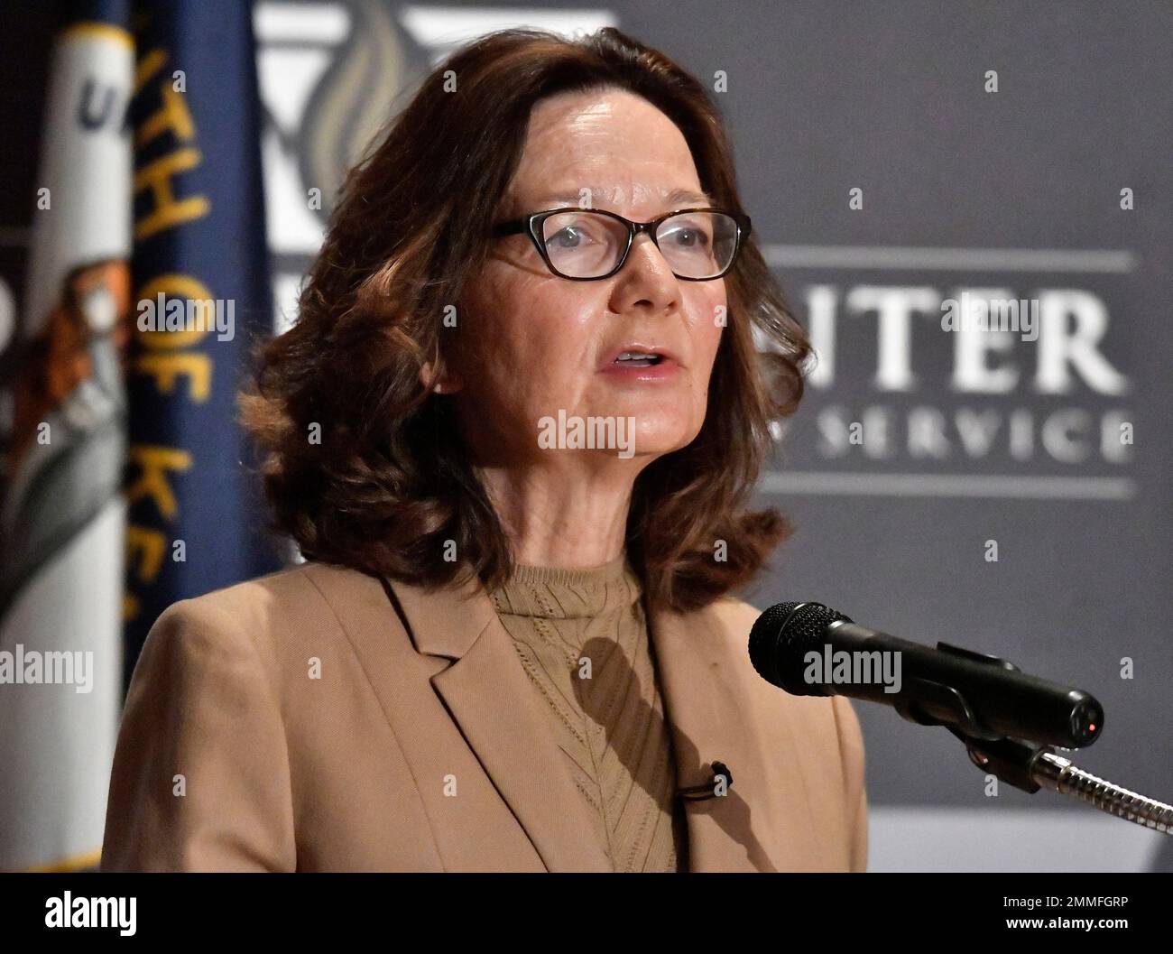CIA Director Gina Haspel addresses the audience as part of the McConnell  Center Distinguished Speaker Series at the University of Louisville,  Monday, Sept. 24, 2018, in Louisville, Ky. (AP Photo/Timothy D. Easley