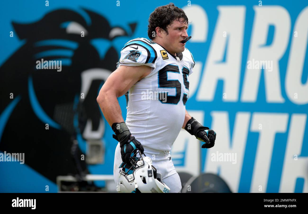 Carolina Panthers Luke Kuechly 59 leaves the field during the second half of an NFL football game against the Cincinnati Bengals in Charlotte N.C. Sunday Sept. 23 2018. AP Photo Mike McCarn Stock
