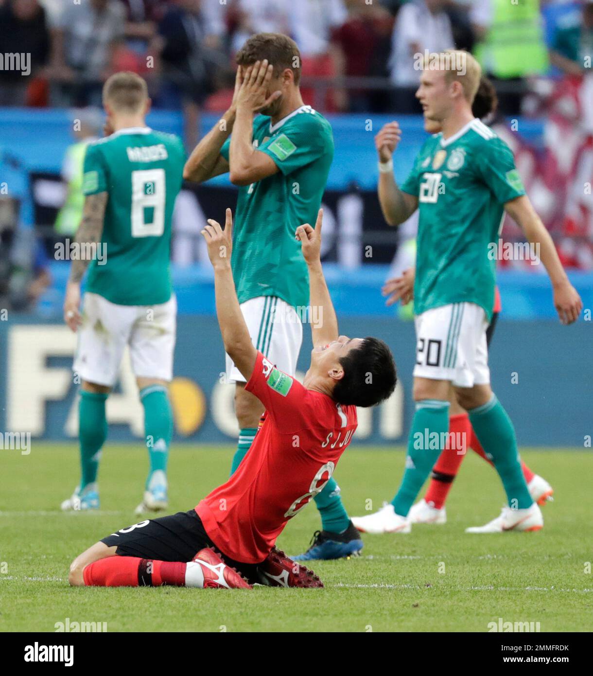 FILE In this file photo dated Wednesday, June 27, 2018, Germany's players walk off the pitch