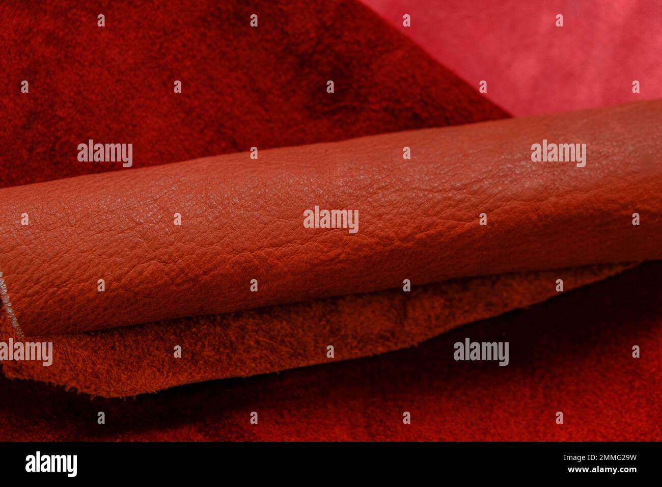 Texture of red leather.Natural leather set of red shades. surface of