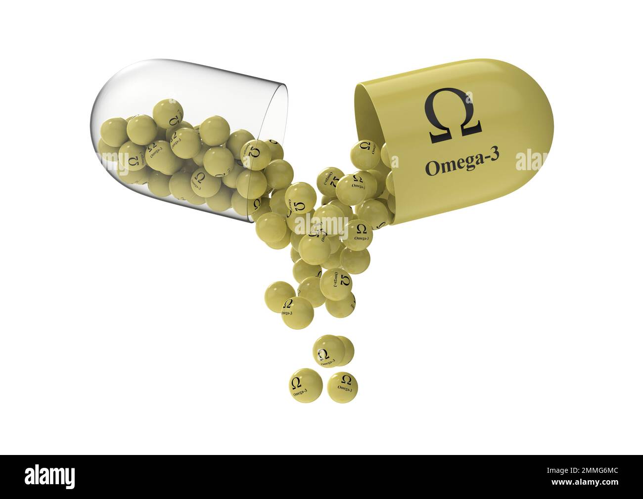 Open capsule with omega 3 from which the vitamin composition is poured