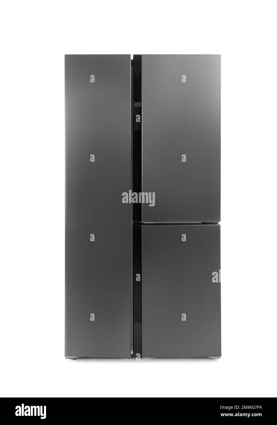 Modern stainless steel refrigerator isolated on white Stock Photo Alamy