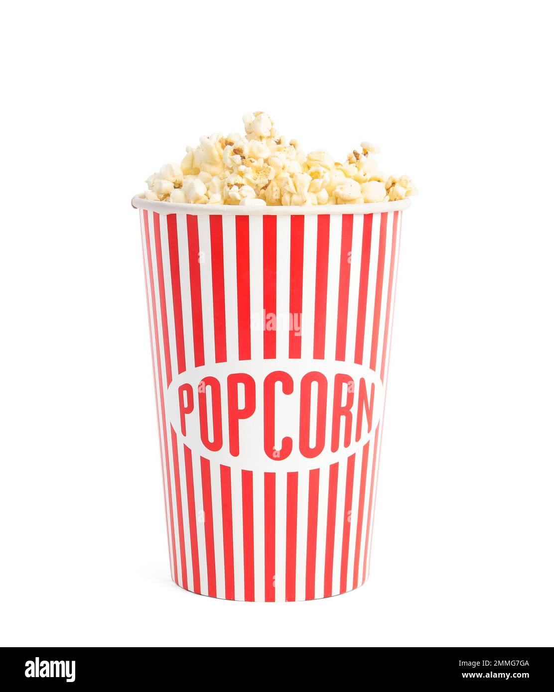 Bucket Of Tasty Pop Corn Isolated On White Stock Photo - Alamy