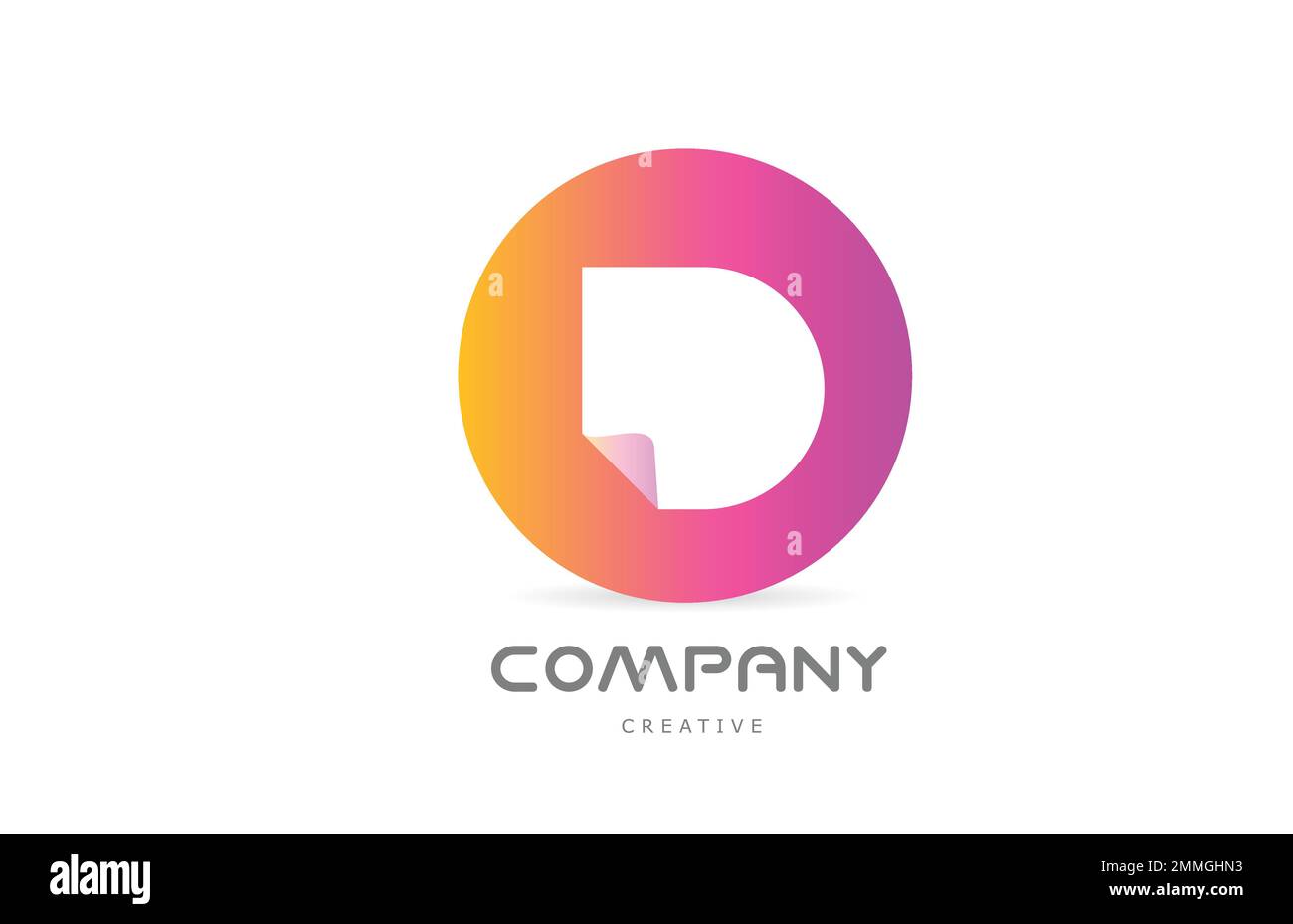 pink yellow D geometric alphabet letter logo icon design with folded ...