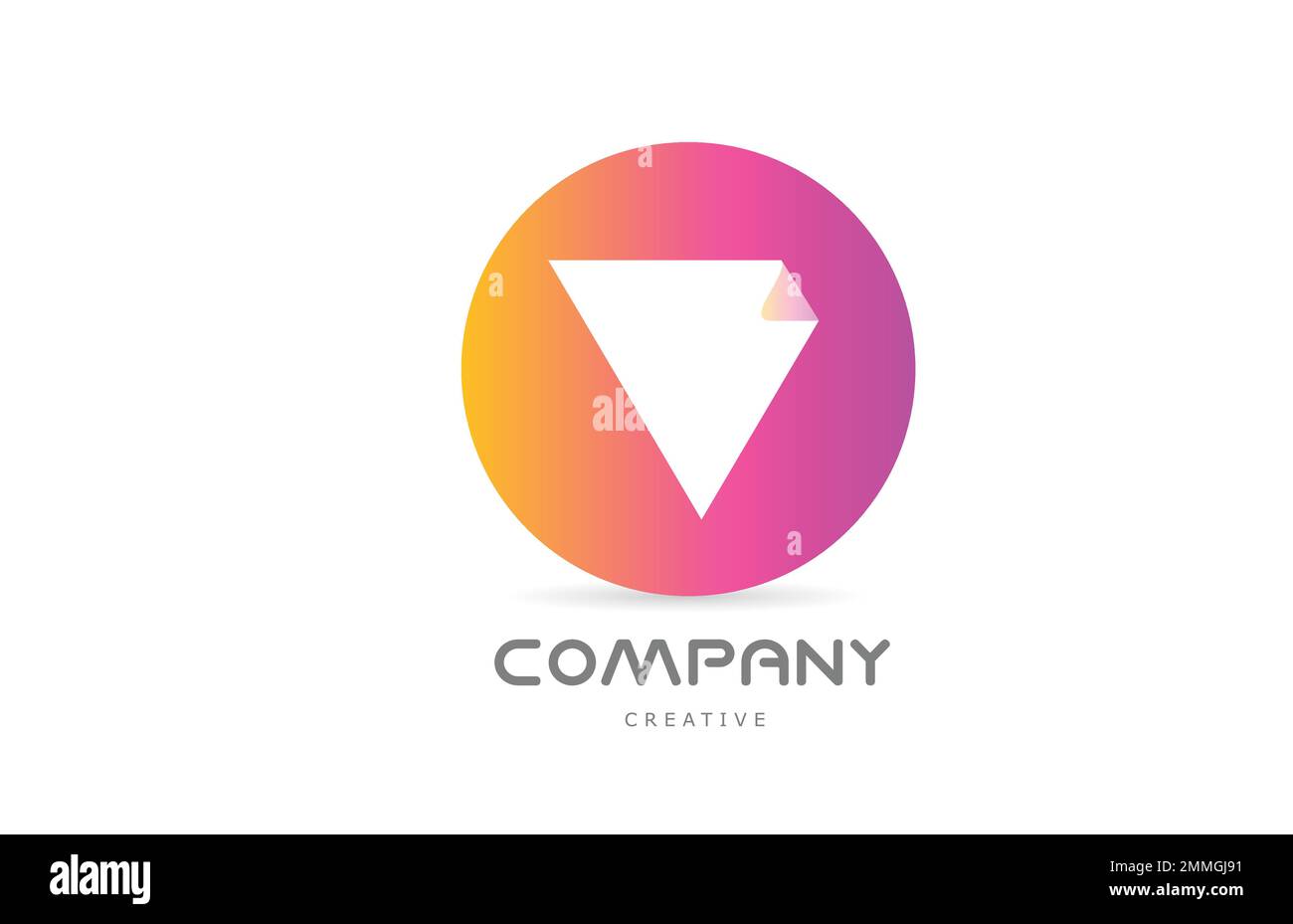 pink yellow V geometric alphabet letter logo icon design with folded ...