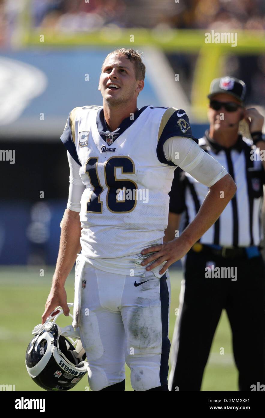 Los Angeles Rams quarterback Jared Goff (16) against the Arizona