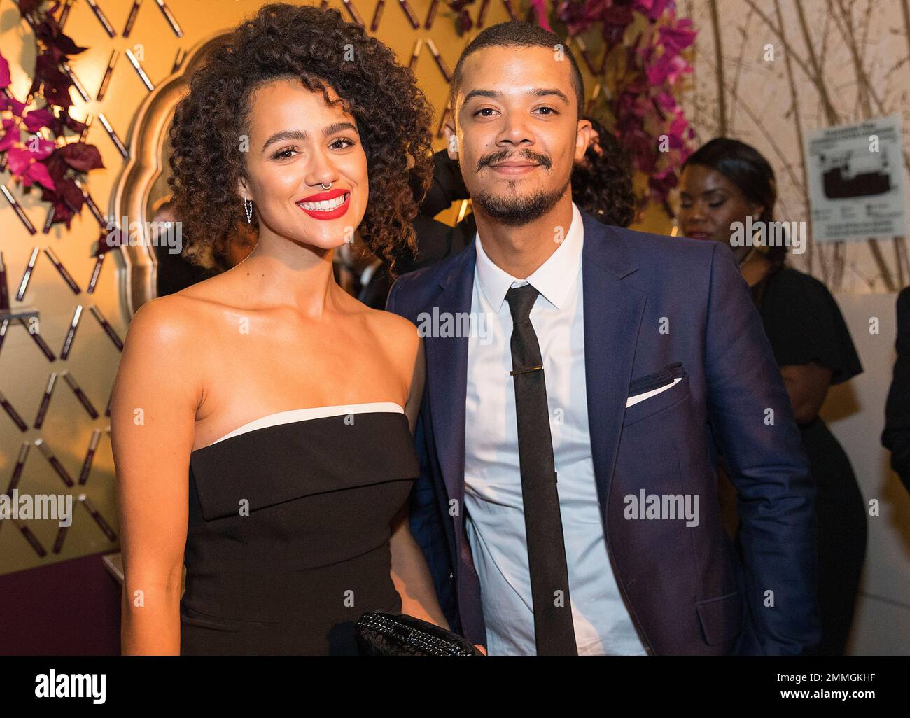 Nathalie Emmanuel and Jacob Anderson backstage at the 70th Primetime