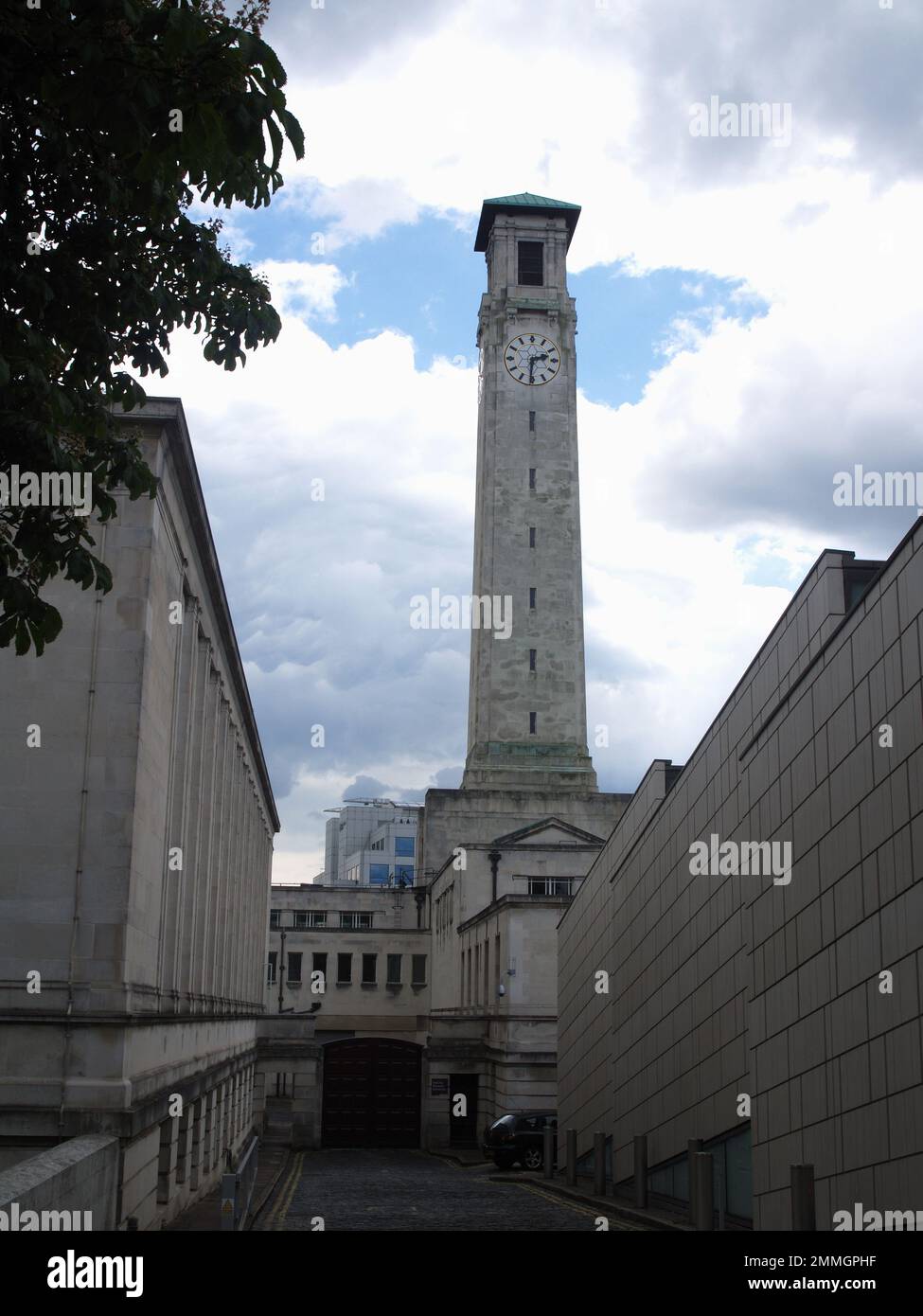 The Civic Centre clock tower from the SeaCity Museum, Southampton, England, UK. The story of the