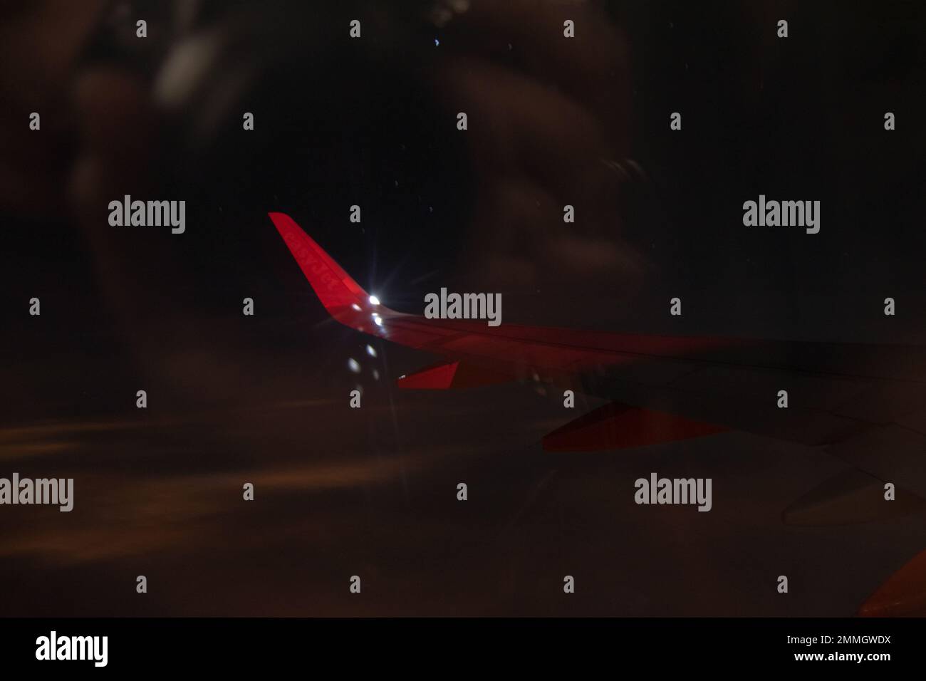 Flying at night on a passengers Airbus, sky night photography on planes