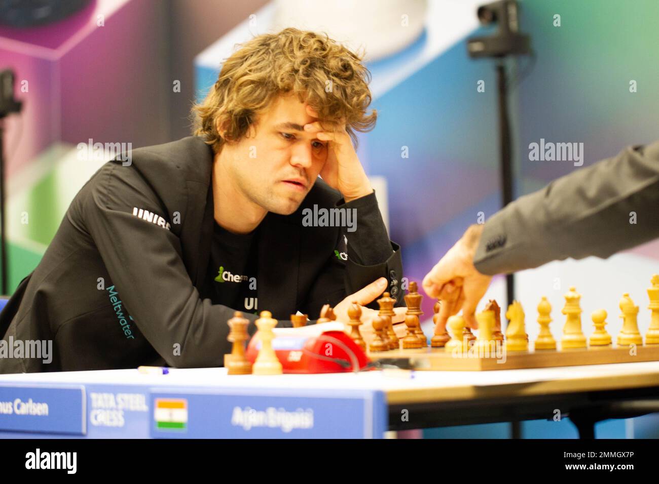 Wijk Aan Zee, Netherlands. 29th Jan, 2023. Magnus Carlsen of Norway  competes during the final round of the Tata Steel Chess Tournament 2023 in  Wijk aan Zee, the Netherlands, Jan. 29, 2023.