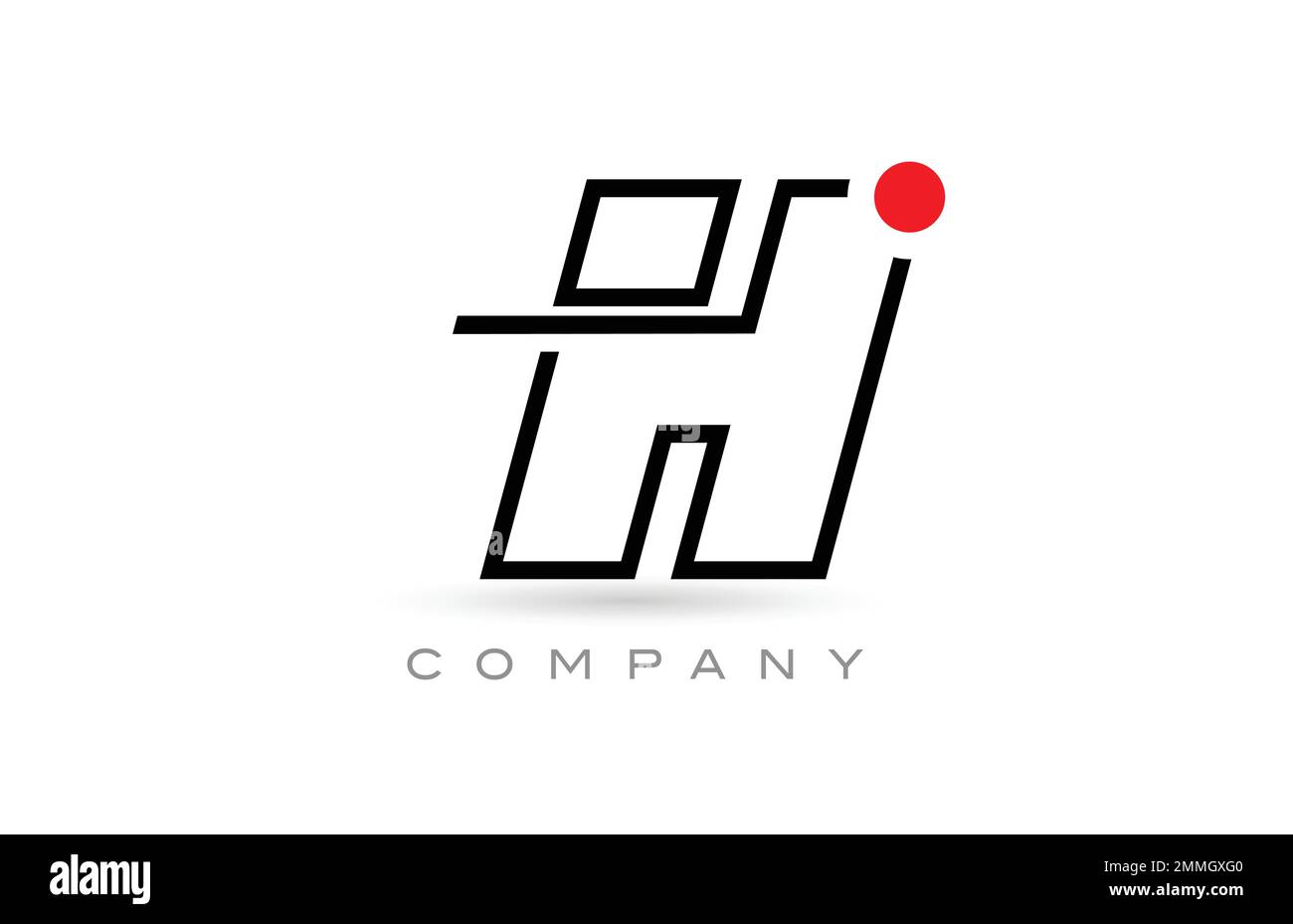 Simple H alphabet letter logo icon design with line and red dot ...