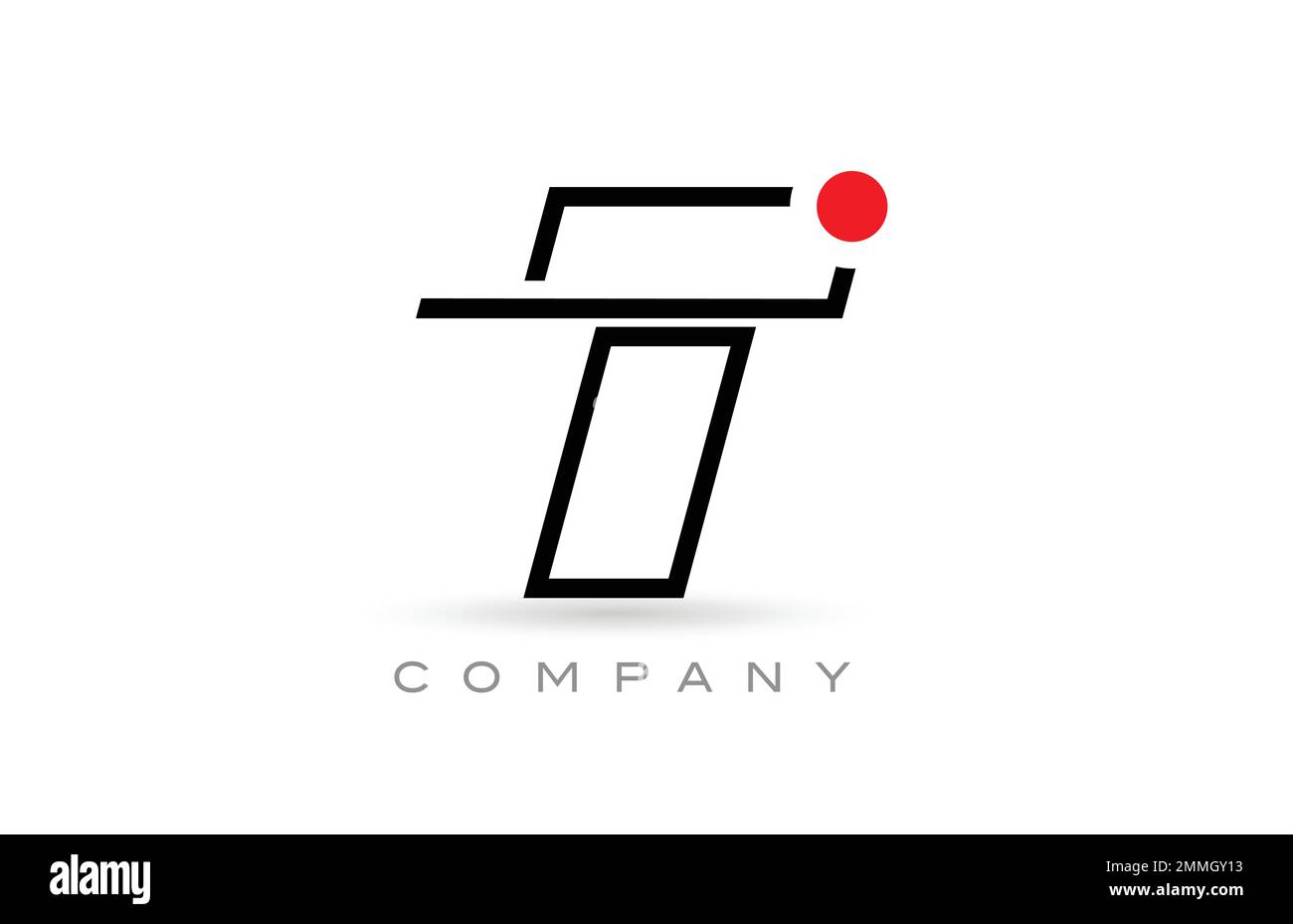 Simple T alphabet letter logo icon design with line and red dot ...