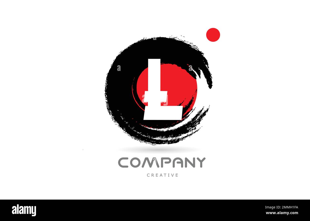 grunge L alphabet letter logo icon design with japanese style lettering. Creative template for company and business with red dot Stock Vector