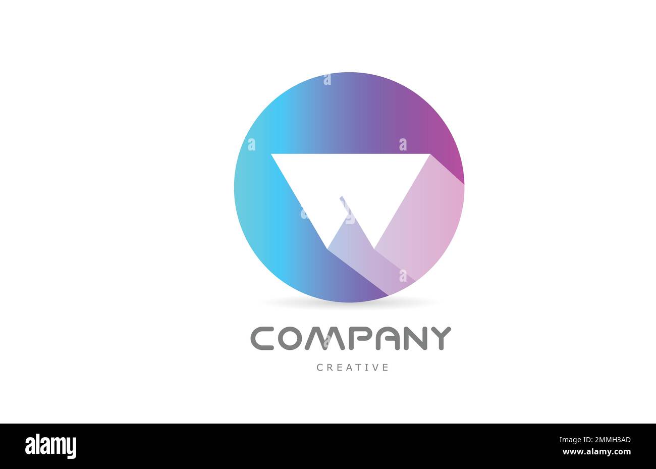 W pink blue alphabet letter logo icon with long shadow and circle ...