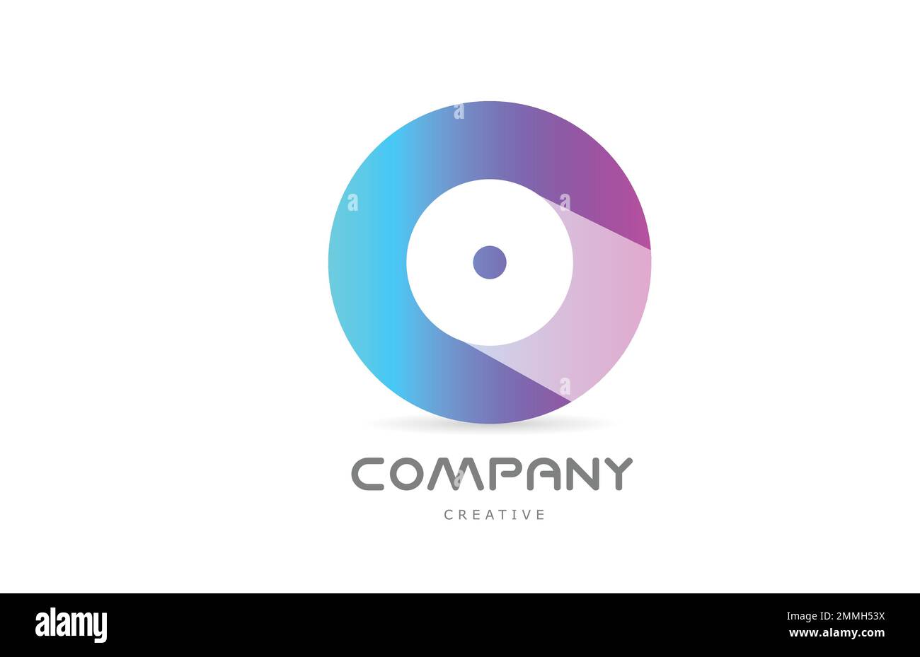 O pink blue alphabet letter logo icon with long shadow and circle ...