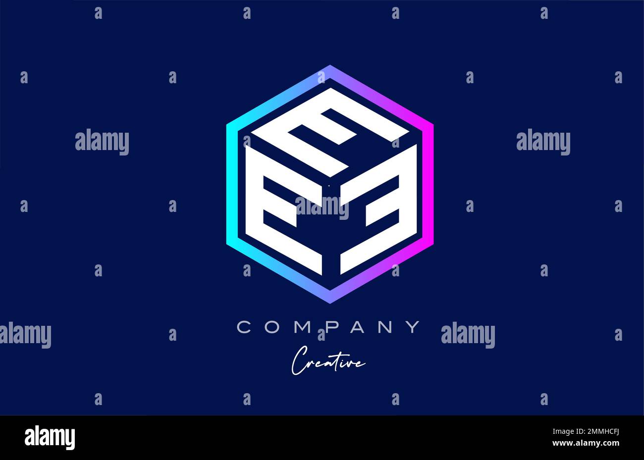 pink blue E three letter cube alphabet letter logo icon design with ...