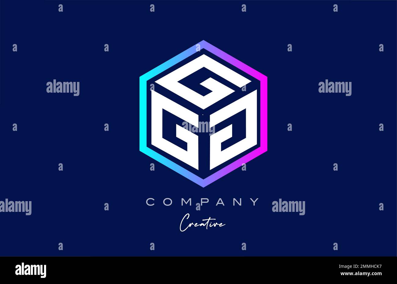 pink blue G three letter cube alphabet letter logo icon design with ...