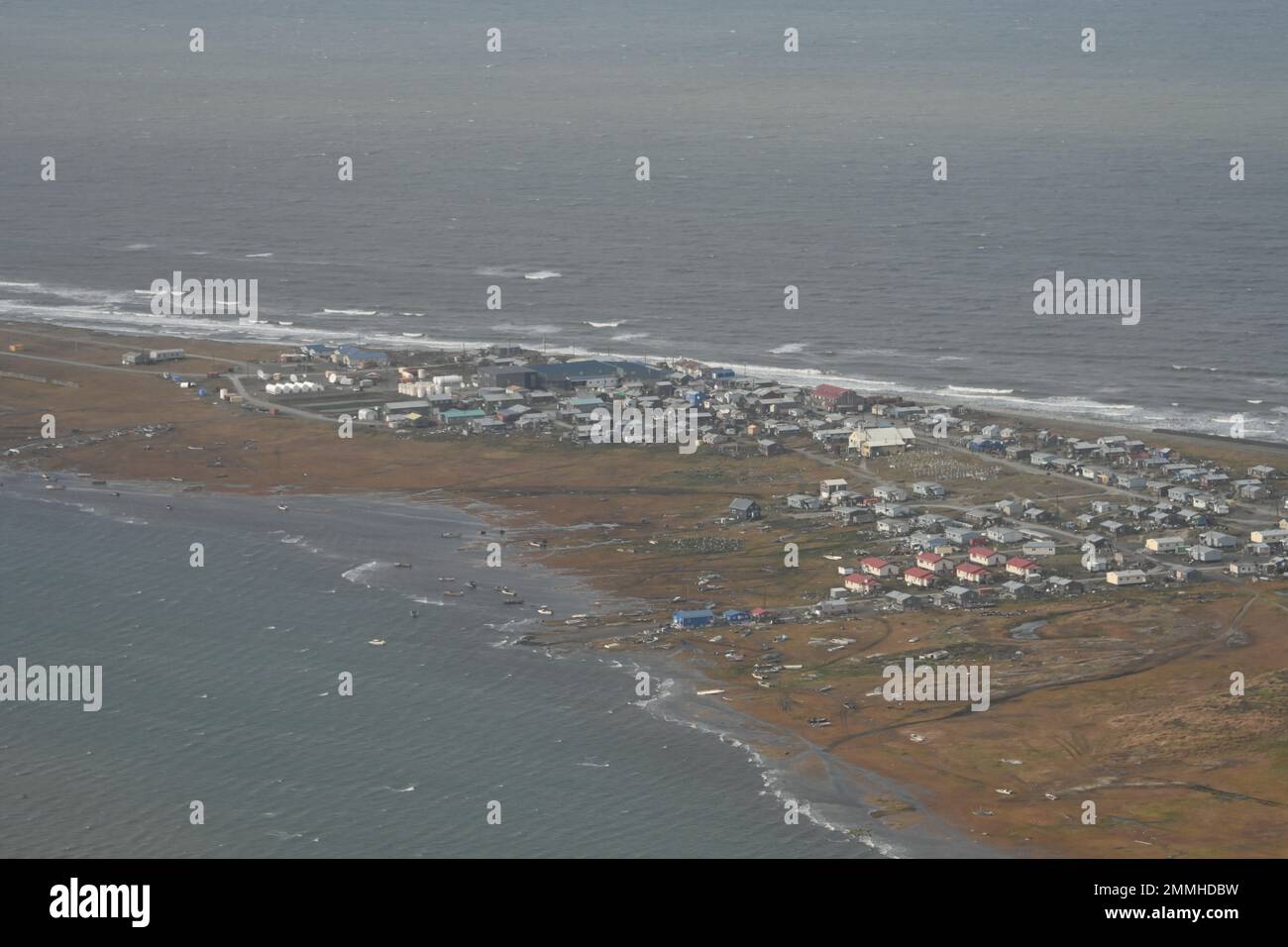 An aerial view taken during a search and rescue and damage assessment