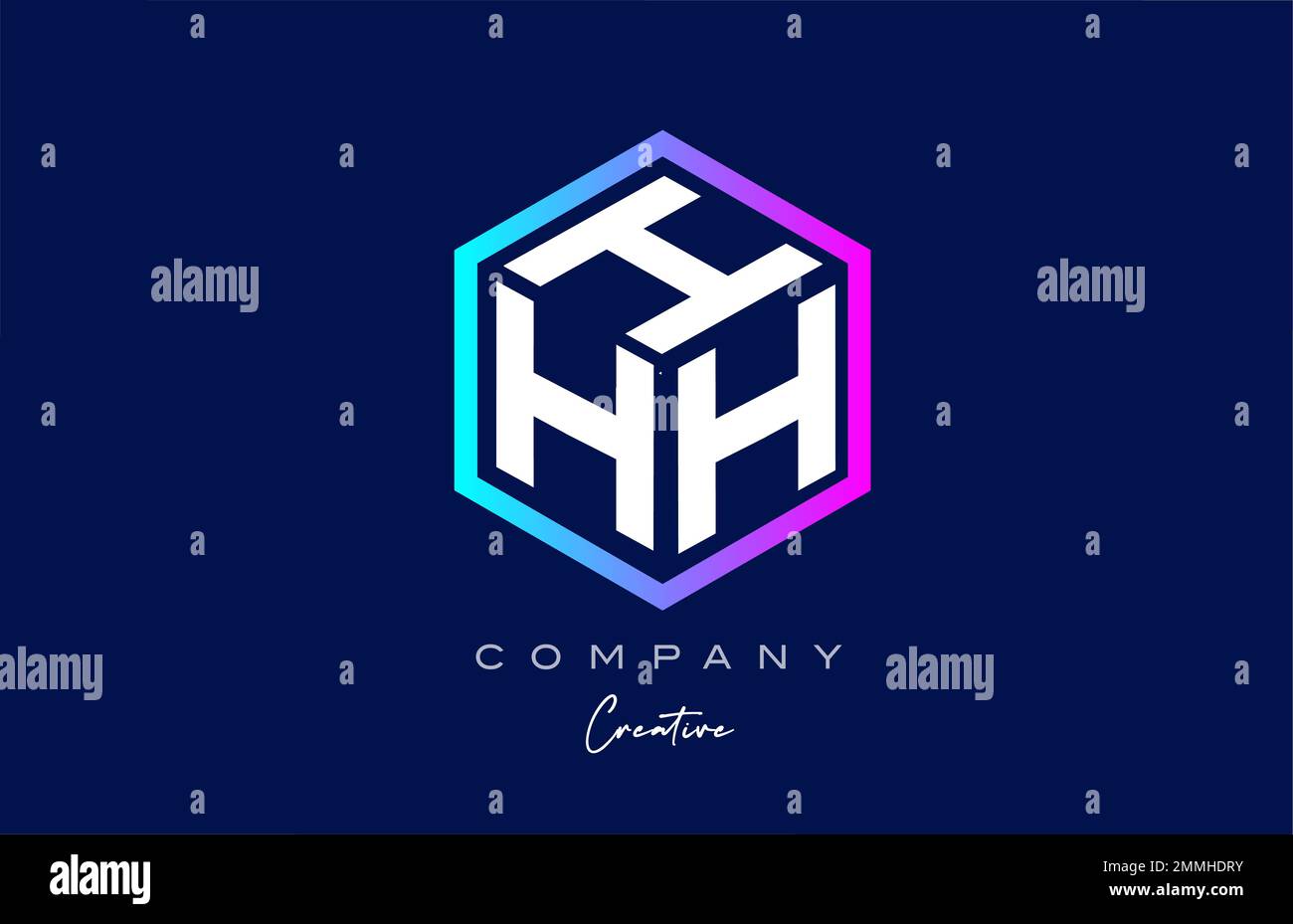 pink blue H three letter cube alphabet letter logo icon design with ...