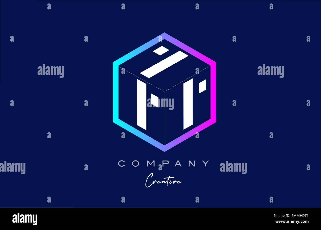 pink blue I three letter cube alphabet letter logo icon design with ...