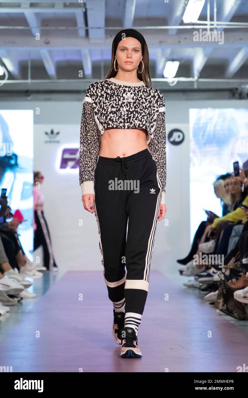 A model wears a creation by designer Hailey Baldwin for Adidas during their Spring Summer 2019 runway show at London Fashion Week in London Monday Sept. 17 2018. Photo by Vianney Le Caer Invision AP