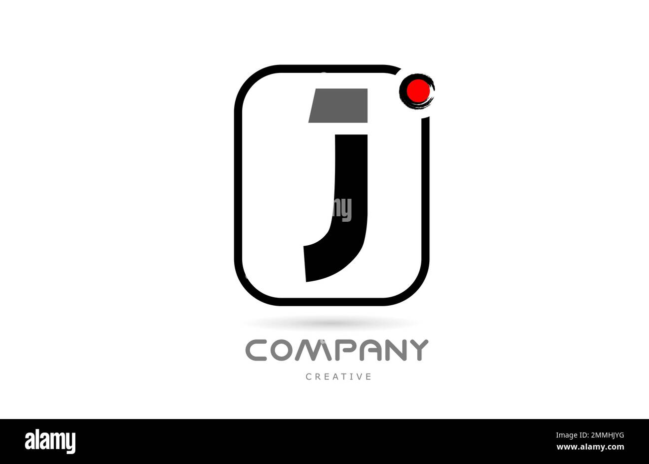 J black and white alphabet letter logo icon design with japanese style lettering and red dot. Creative template for company and business Stock Vector
