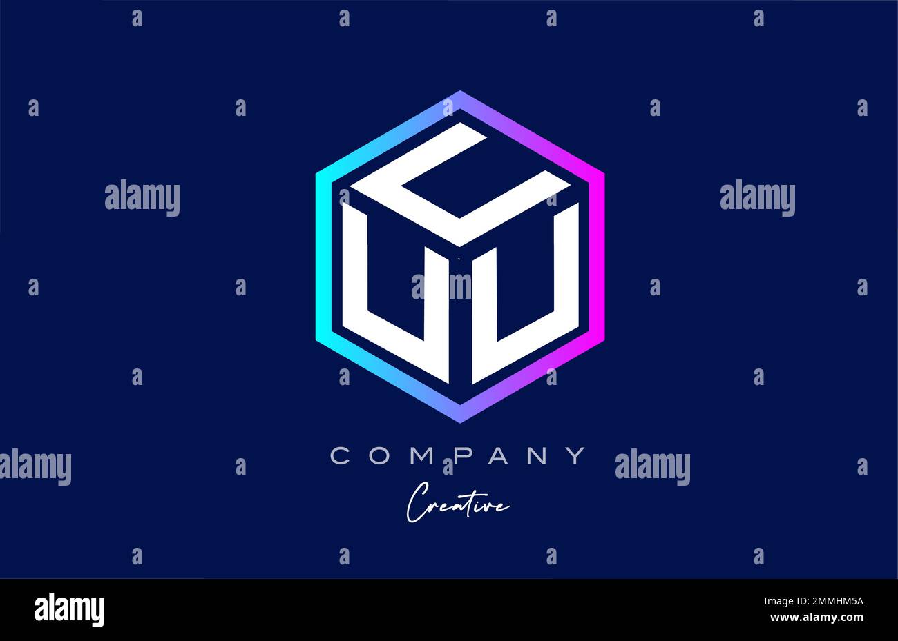 pink blue U three letter cube alphabet letter logo icon design with ...