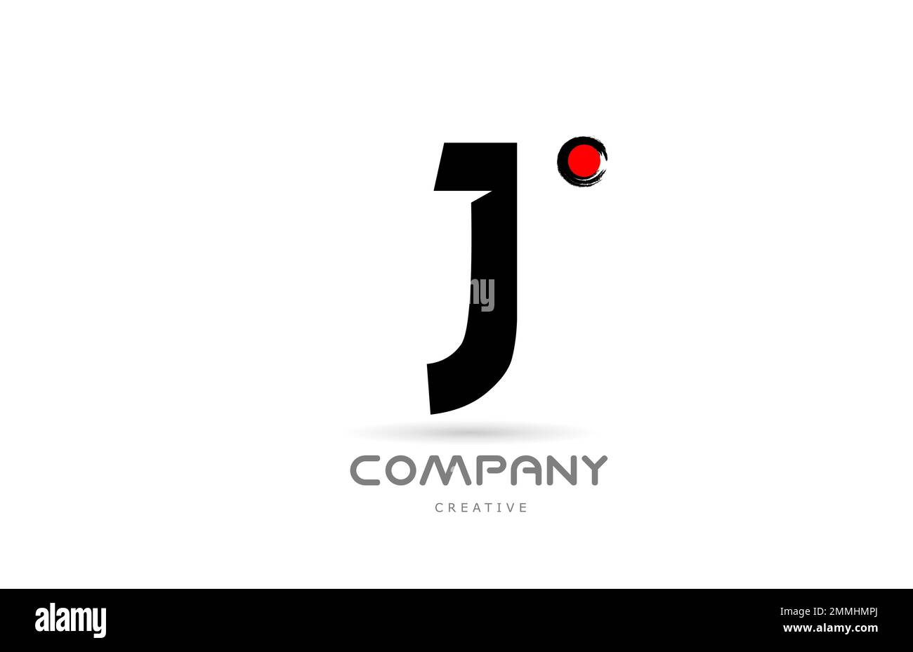 simple black and white J alphabet letter logo icon design with japanese style lettering. Creative template for company and business with red dot Stock Vector
