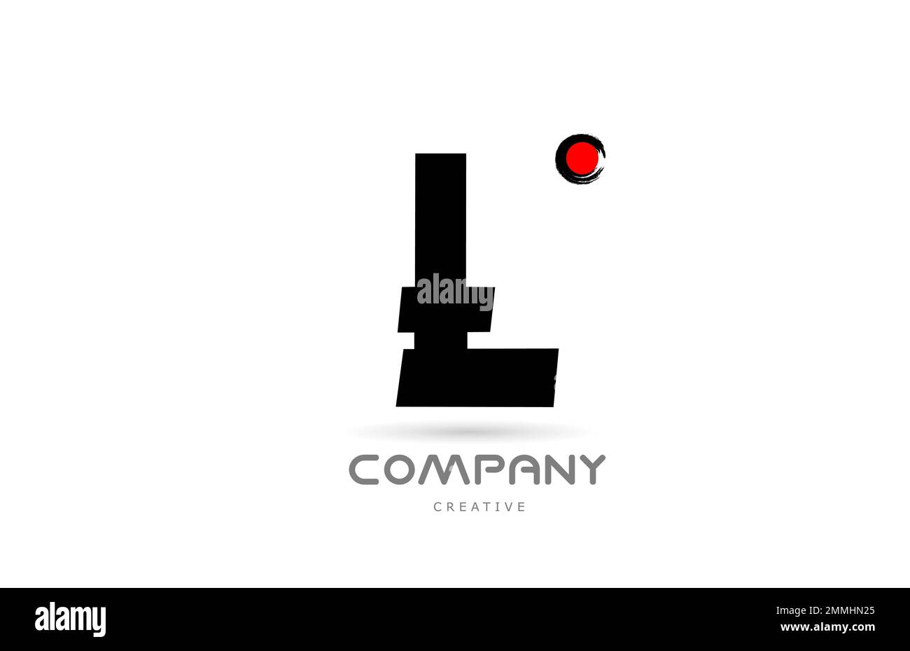 simple black and white L alphabet letter logo icon design with japanese style lettering. Creative template for company and business with red dot Stock Vector
