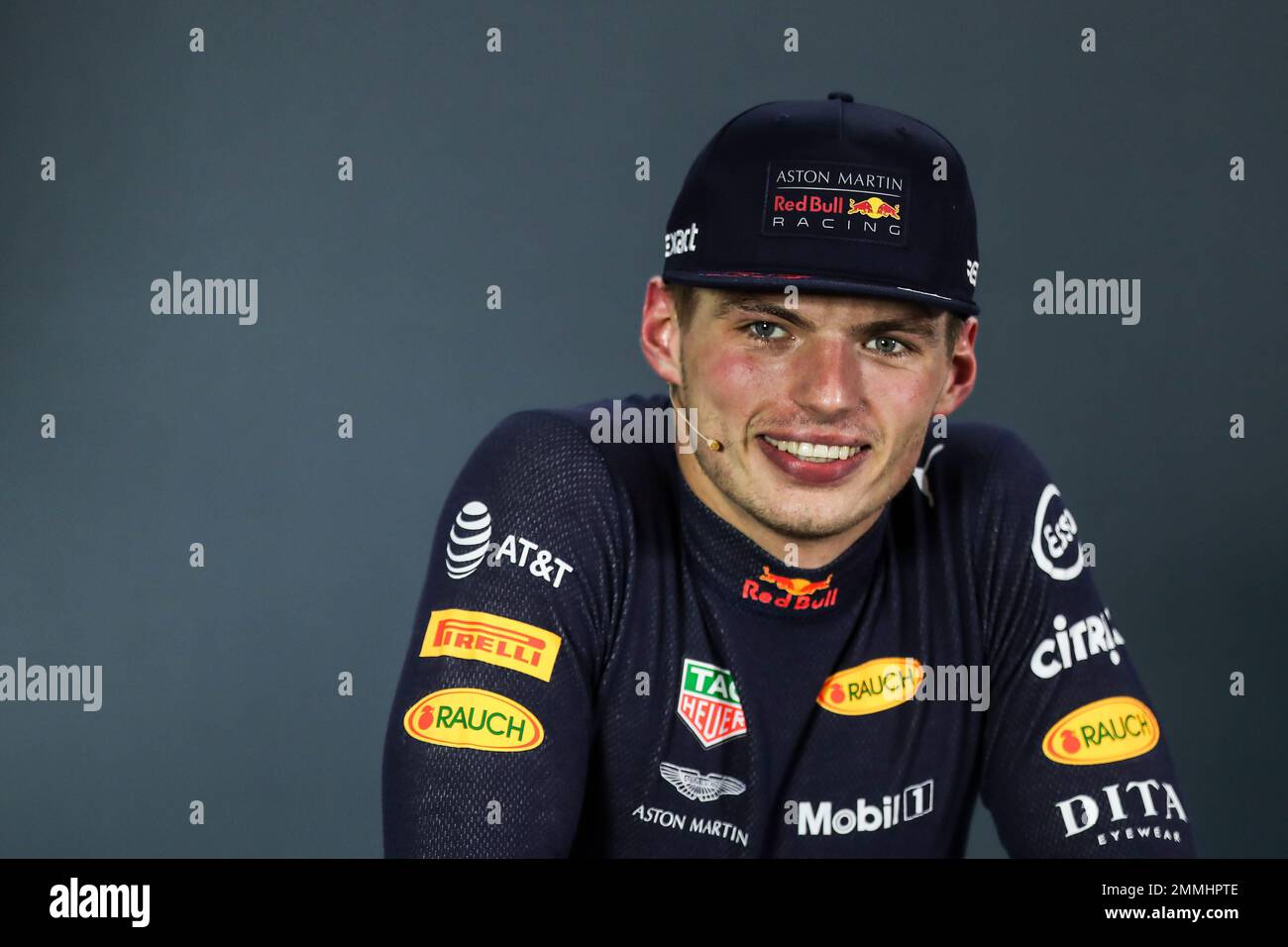 Red Bull Racing driver Max Verstappen of Netherlands speaks during a ...