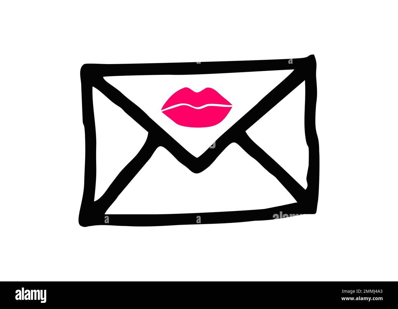 DRAWING OF A LOVE LETTER, ENVELOPE WITH A MARKED KISS Stock Vector